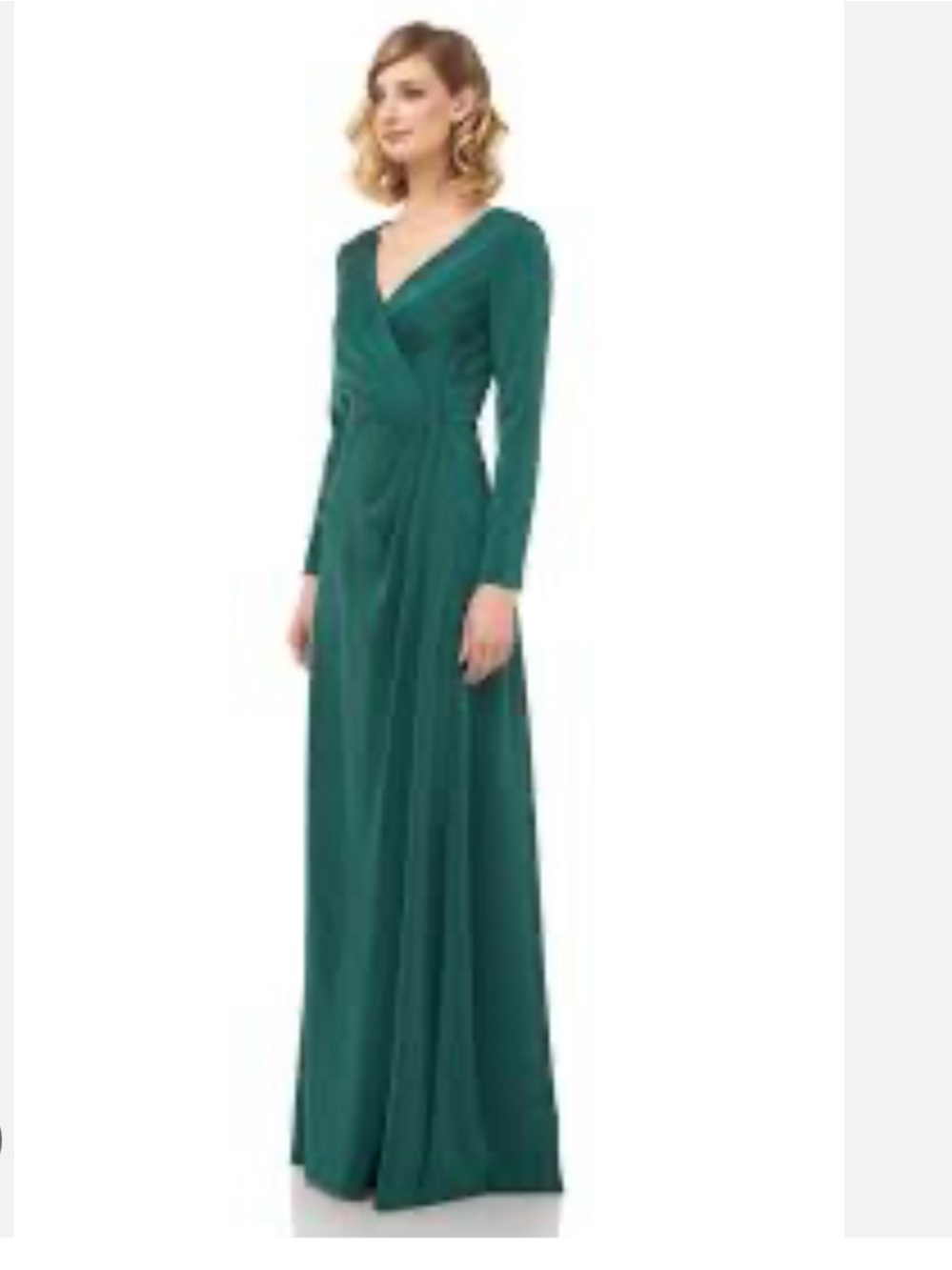 Kay Unger Adelina Teal Green Long Sleeve Wrap Maxi Dress Size 8